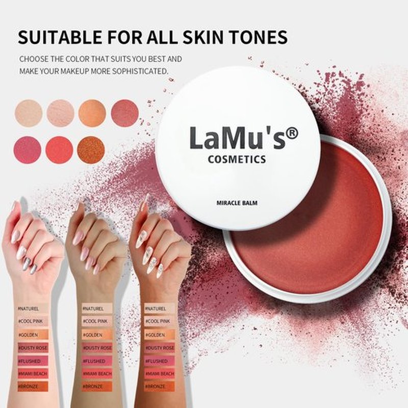 Lamu's Cosmetics Moisturizing Miracle Balm, Multi Glow Balm,Face Balm, Face Blush Cream Blush for Cheeks,Radiant Finish, Hydrating,Natural Glow,Shimmer Balm 50g/ 1.75 Oz (MIAMI BEACH)