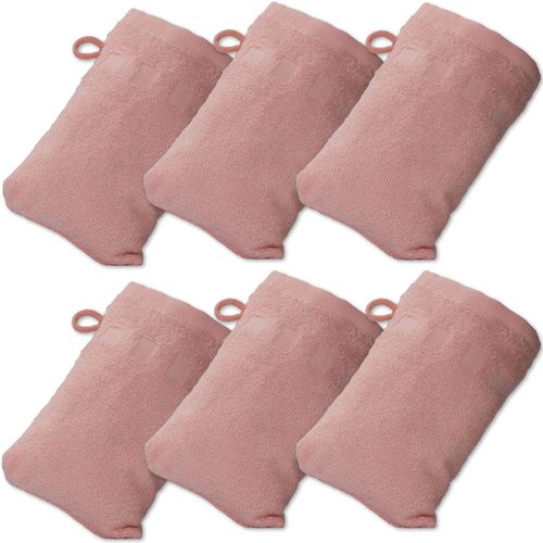 Made Easy Kit Bath Mitts - Pack of 6 - (6" x 9") European Style Washcloth with Loop (Pink, 6 x 9 inches)