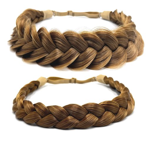 STHEJFB Braid Headband 2 3 Strands combinations Messy Wide Chunky Fluffy Elastic Stretch Hairpiece Braided Headband Women Girl Beauty accessory (Light Brown)