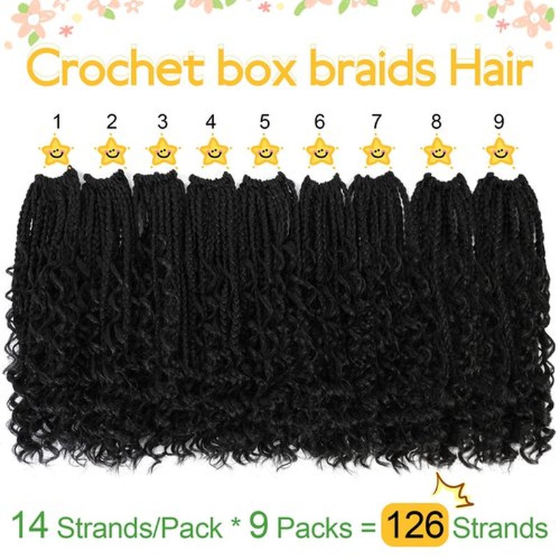Fulcrum Goddess Box Braids Crochet Hair 12 Inch, 9 Packs Box Braids Crochet Hair for Women, Crochet Braids with Curly Ends (12Inch, 1#)
