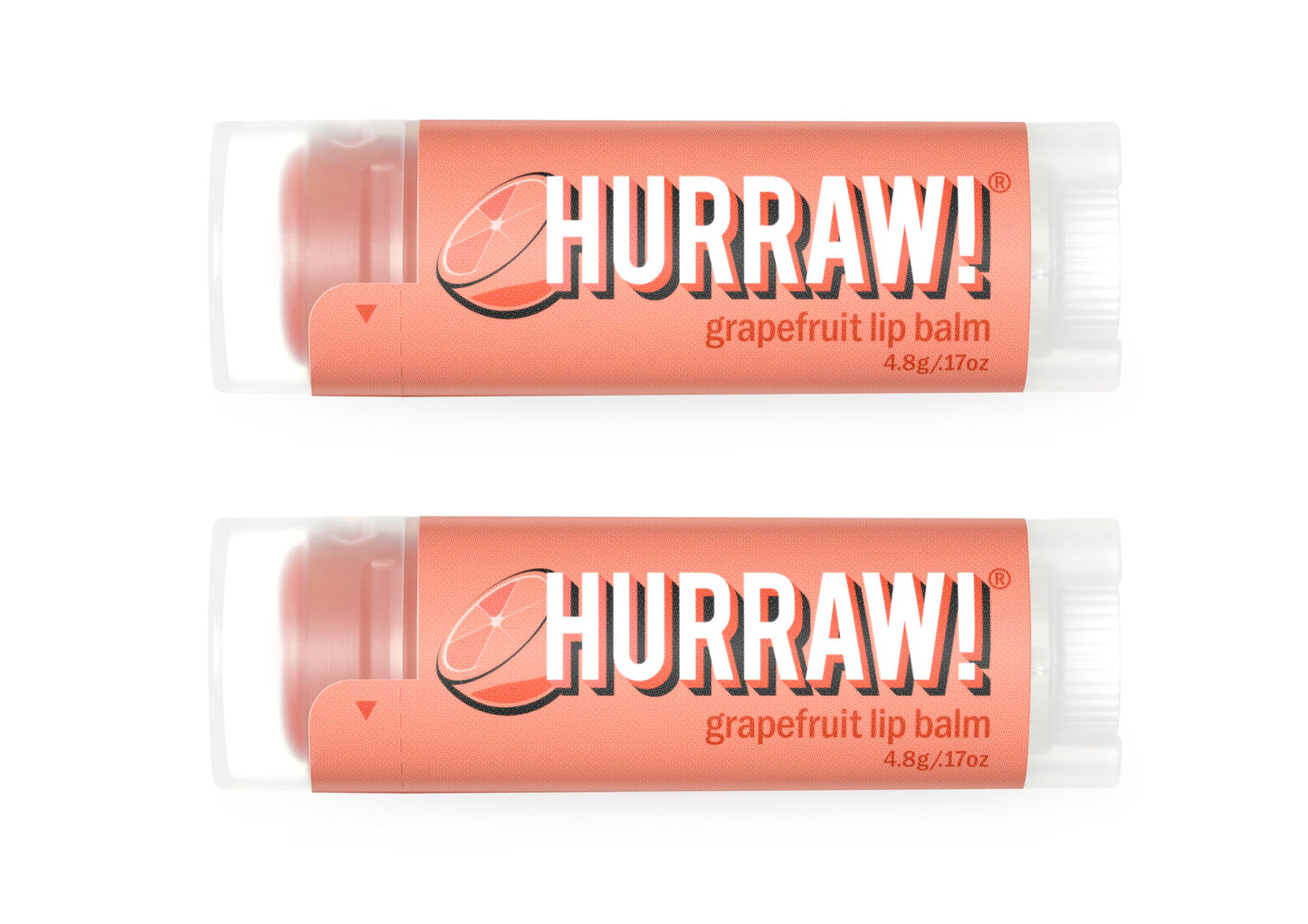 Hurraw! Grapefruit Lip Balm, 2 Pack: Organic, Certified Vegan, Cruelty and Gluten Free. Non-GMO, 100% Natural Ingredients. Bee, Shea, Soy and Palm Free. Made in USA