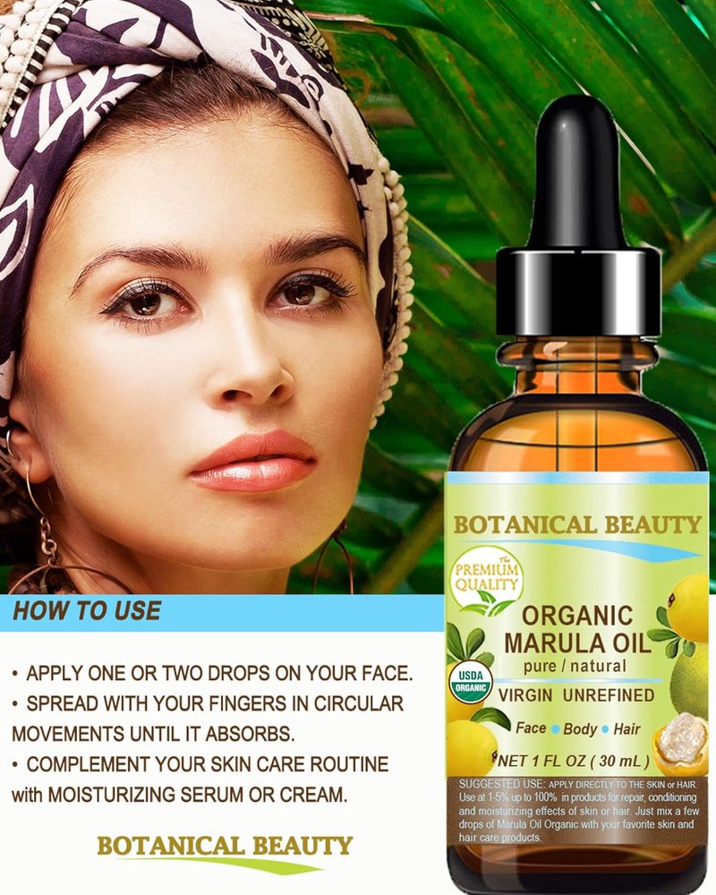 Organic Marula Oil - 100% Pure Cold-Pressed Moisturizer for Face, Dry Skin, Body & Hair | Anti-Aging (1 Fl Oz)