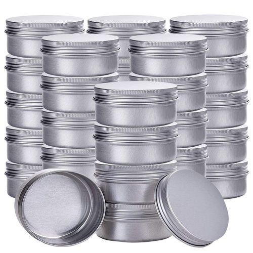 Hulless 2 Ounce Aluminum Tin Jar Refillable Containers 60 ml Aluminum Screw Lid Round Tin Container Bottle for Cosmetic,Lip Balm, Cream, 50 Pack