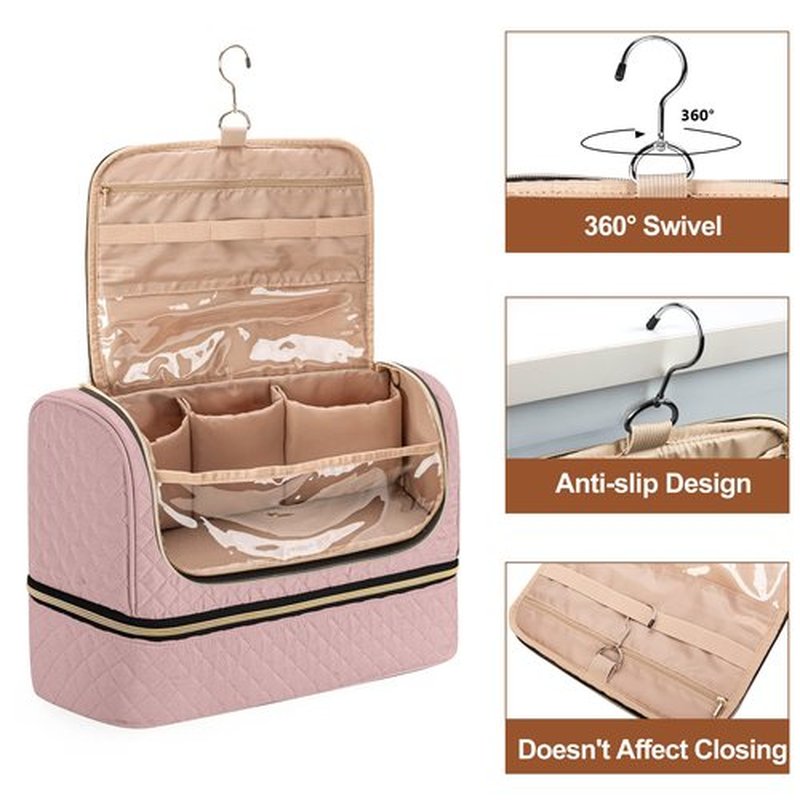 Yarwo Double-layer Storage Bag Compatible with Dyson Airwrap Multi-styler Complete Long and Attachments, Portable Travel Case with Hanging Hook for Hair Curler Accessories, Dusty Rose (Bag Only)