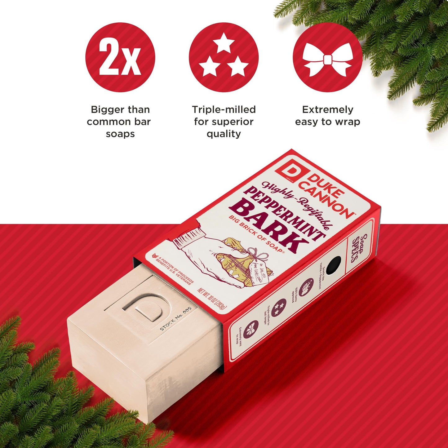 Duke Cannon Supply Co. Big Brick of Soap Bar for Men Holiday Edition - Peppermint Bark Scent, 10 oz. (1 Pack)