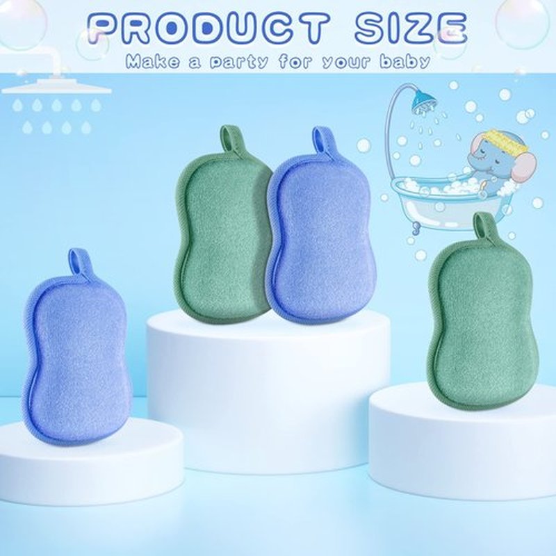 4 Pieces Baby Bath Sponge Cotton Baby Sponge Soft and Absorbent Sponge for Kids Babies Men Women (Green, Blue)