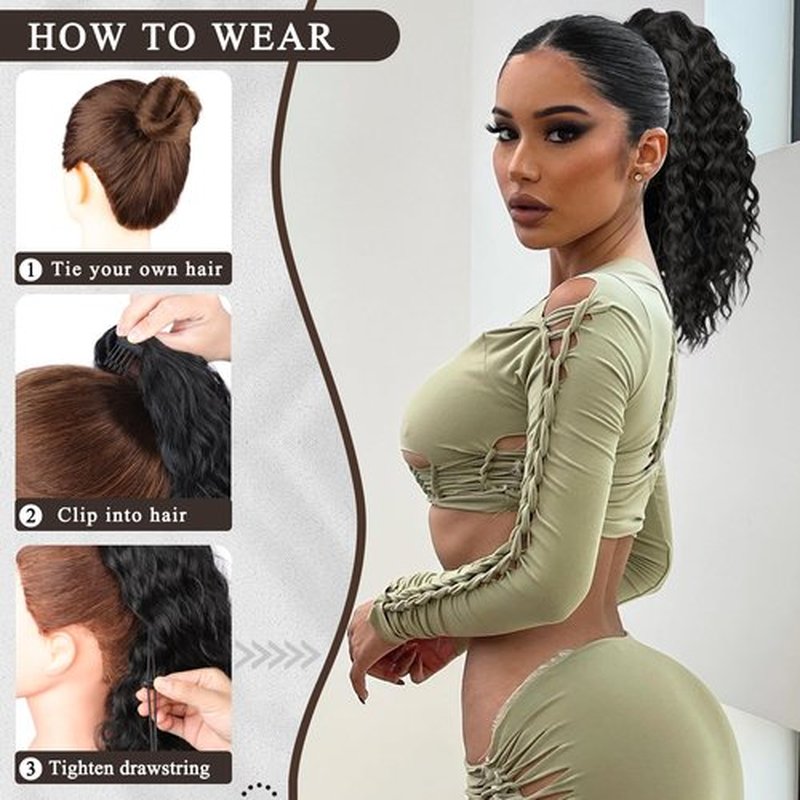 FREEMEIGE Ponytail Extension Drawstring Pony Tails Hair Extensions Synthetic Long Curly Ponytail for Black Women Clip in Ponytail 16 Inch Hairpiece