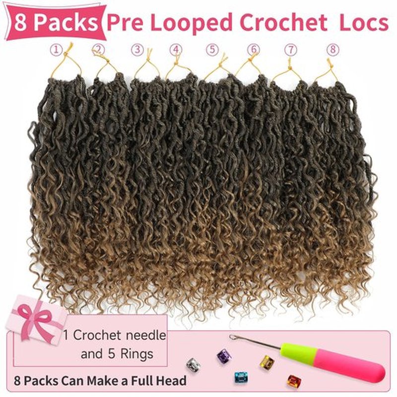 Alicoco Goddess Locs Crochet Hair 14 Inch 8 Packs Faux Locs Crochet Hair For Women Boho Soft Locs Pre-looped River Crochet Locs With Curly Ends (14 Inch (Pack of 8), T27)