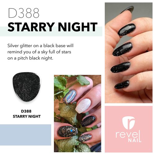 Revel Nail Dip Powder - Black Glitter Dip Powder for Nails, Chip Resistant Dip Nail Powder with Vitamin E and Calcium, DIY Manicure, Starry Night