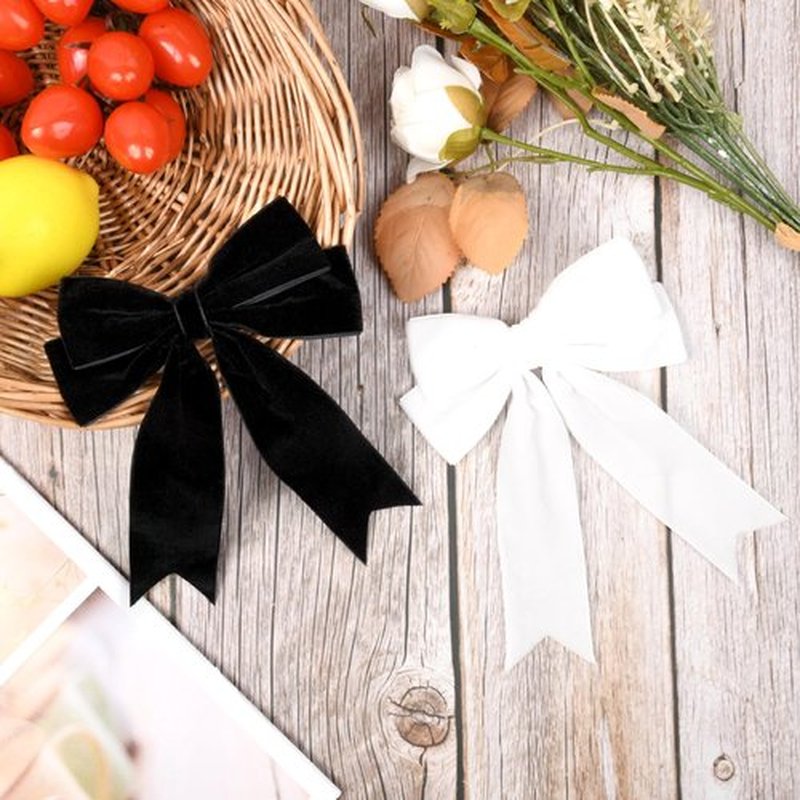 2PCS Velvet Bows Hair Clip Ribbon Black White Accessories Ponytail Holder Hair Bow for Women Girls Toddlers Teens Kids