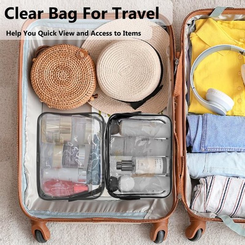 Lermende 3pcs TSA Approved Toiletry Bag with Zipper Travel Luggage Pouch Carry On Clear Airport Airline Compliant Bag Travel Cosmetic Makeup Bags for Men Women (Black)