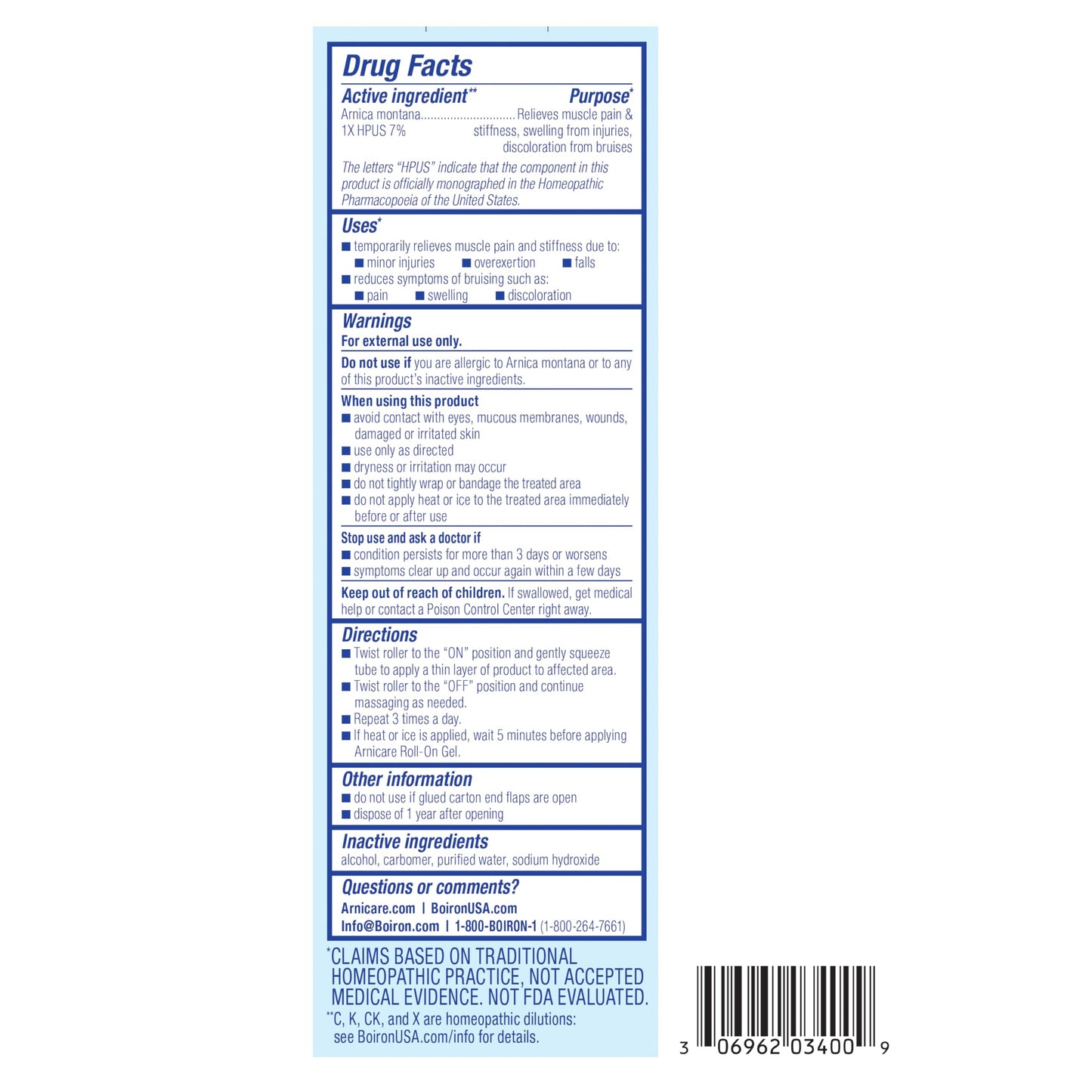 Boiron Arnicare Roll-On for Relief of Joint Pain, Muscle Pain, Muscle Soreness, and Swelling from Bruises or Injury - Cooling Metal Roller and Fragrance-Free - 3 oz (2 Pack of 1.5 oz)