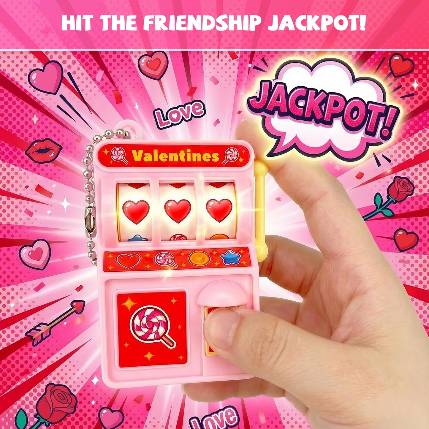 Gocozer Valentines Day Cards for Kids School – 28 Pack Mini Slot Machine Toys with Valentines Greeting Cards, Classroom Exchange Valentines Gifts, Bulk Set for School Valentines Party