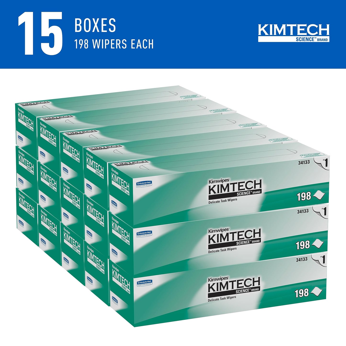 Kimtech Science Kimwipes Disposable Task Wipers 11-4/5 x 11-4/5" 34133, 15 Pack, 2940 Wipes