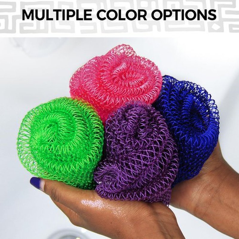 Loofah Sponge African Net Authentic - 2 Pieces Real African Exfoliating Sponge with Knots - African Net Wash Cloths for Body Scrubber Exfoliator Purple & Green - Back Scrub for Shower Bath Accessories