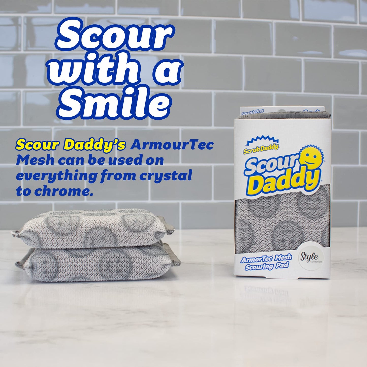 Scrub Daddy Scour Daddy Style, Scourers Non Scratch Scrubbing Sponge, Scouring Pads, Kitchen Sponges for Dishes, Dishwashing Pan Scrubber, Cleaning Supplies, Dish Sponges for Washing up, Pack of 2