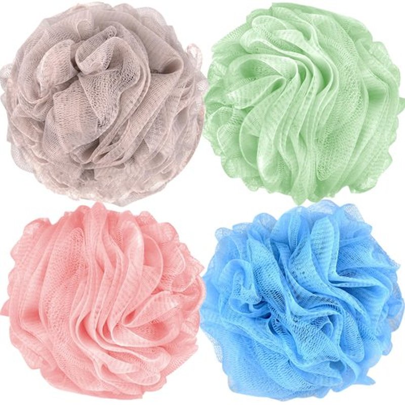 Fu Store Bath Sponges Shower Loofahs 70g Mesh Balls Sponge 4 Solid Colors for Body Wash Bathroom Men Women - 4 Pack Scrubber Cleaning Loofah Bathing Accessories