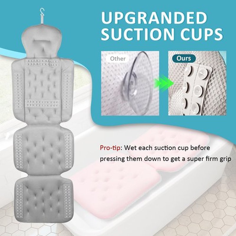 Luxury Full Body Bath Pillow for Bathtub, Bath Pillows for Tub with Mesh Laundry Bag & Non-Slip Suction Cups, Cushion for Bathtub Headrest Neck Back Support - 5D Air Mesh & Quick Drying | Pink