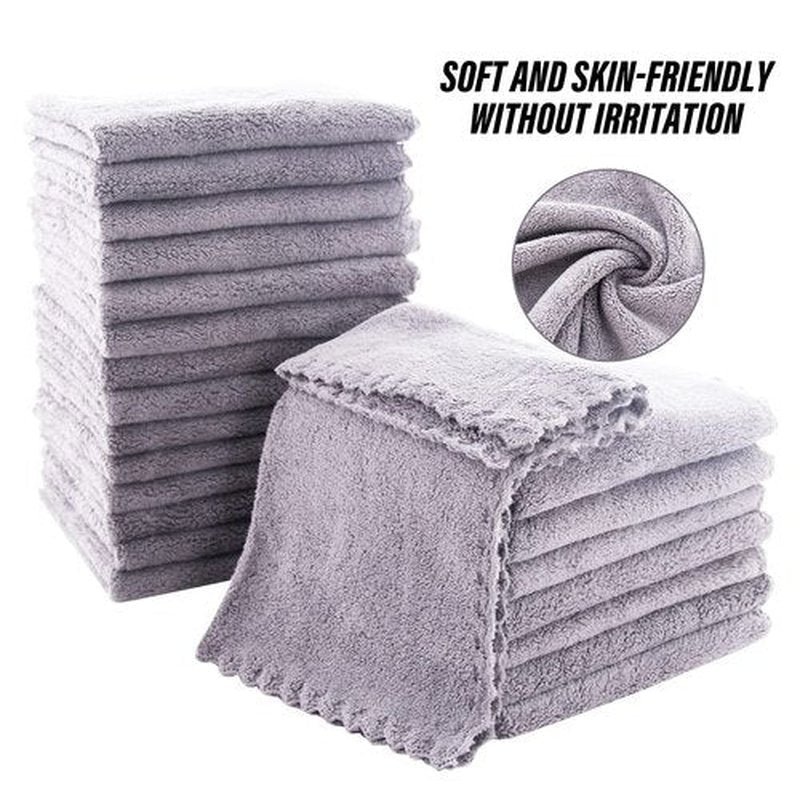 MOONQUEEN Ultra Soft Premium Washcloths Set - 12 x 12 inches - 24 Pack - Quick Drying - Highly Absorbent Coral Velvet Bathroom Wash Clothes - Use as Bath, Spa, Facial, Fingertip Towel (Light Grey)