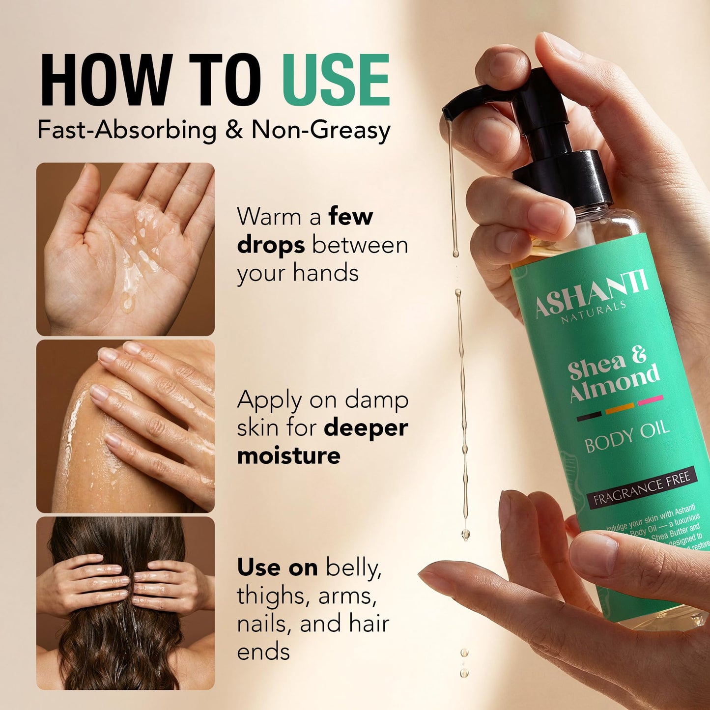 Ashanti Naturals Pure Shea and Sweet Almond Oil for Hair and Skin | Moisturizing Body Oil for Dry Skin, Scalp and Hair [Fragrance: Fragrance Free, 4 oz]