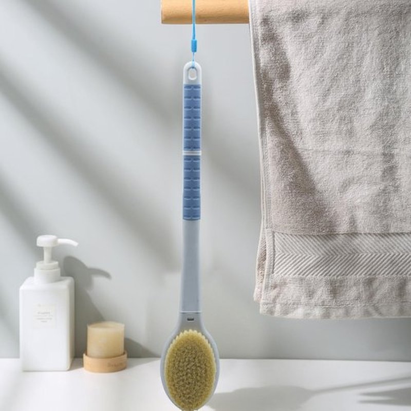 Shower Brush with Soft and Stiff Bristles,20.5" Extra Long Handle Dual-Sided Back Scrubber Bath Brush Body Exfoliator for Wet or Dry Brushing (Grey)(Super Long Handle)