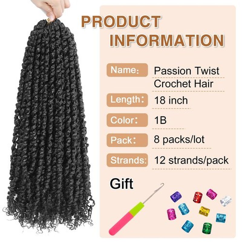 Roalnce Passion Twist Crochet Hair Pre-twisted Hair Extensions Pre Looped Synthetic Braids for Black Women 8 Packs 8 Packs 18 Inch