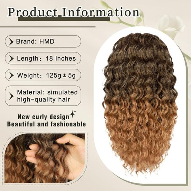 HMD Curly Ponytail Extension Drawstring Ponytail for Black Women Black Mixed Ginger Curly Clip in Hair Extensions 18 Inch Ponytail Extension Synthetic Hairpiece for Daily Party(1B/27)