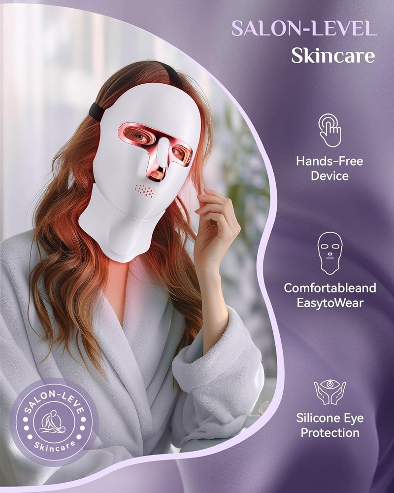 Red Light Therapy Face Mask - Cordless LED Skin Care Device | Rechargeable Pink Mask for Home Use & Travel