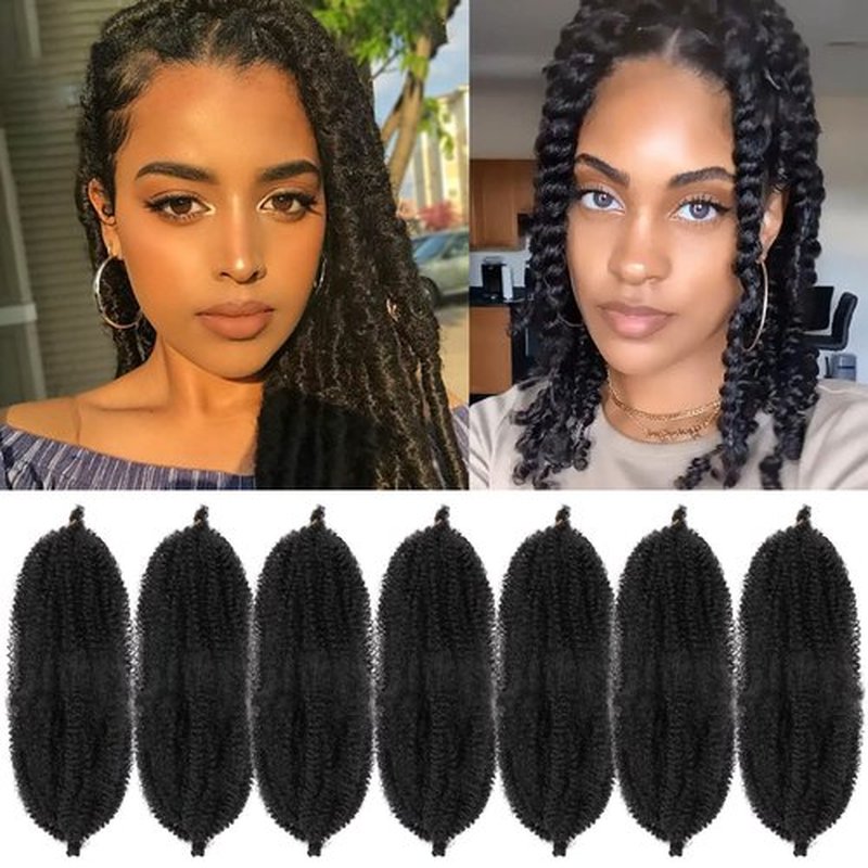 7 Packs Marley Hair 14 Inch Black Marley Twist Braiding Hair Pre Separated Springy Afro Twist Hair Pre Fluffed Kinky Twist Hair for Braiding Natural Synthetic Cuban Twist Hair Extensions (14",1B)