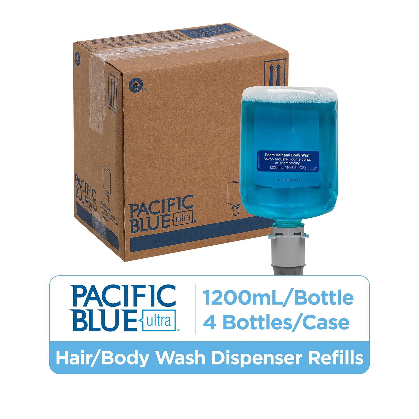Pacific Blue Ultra Foam Hair and Body Soap Refill by GP PRO (Georgia-Pacific), Refreshing Aloe Scent, 43024, 1200 mL Per Refill, 4 Refills Per Case