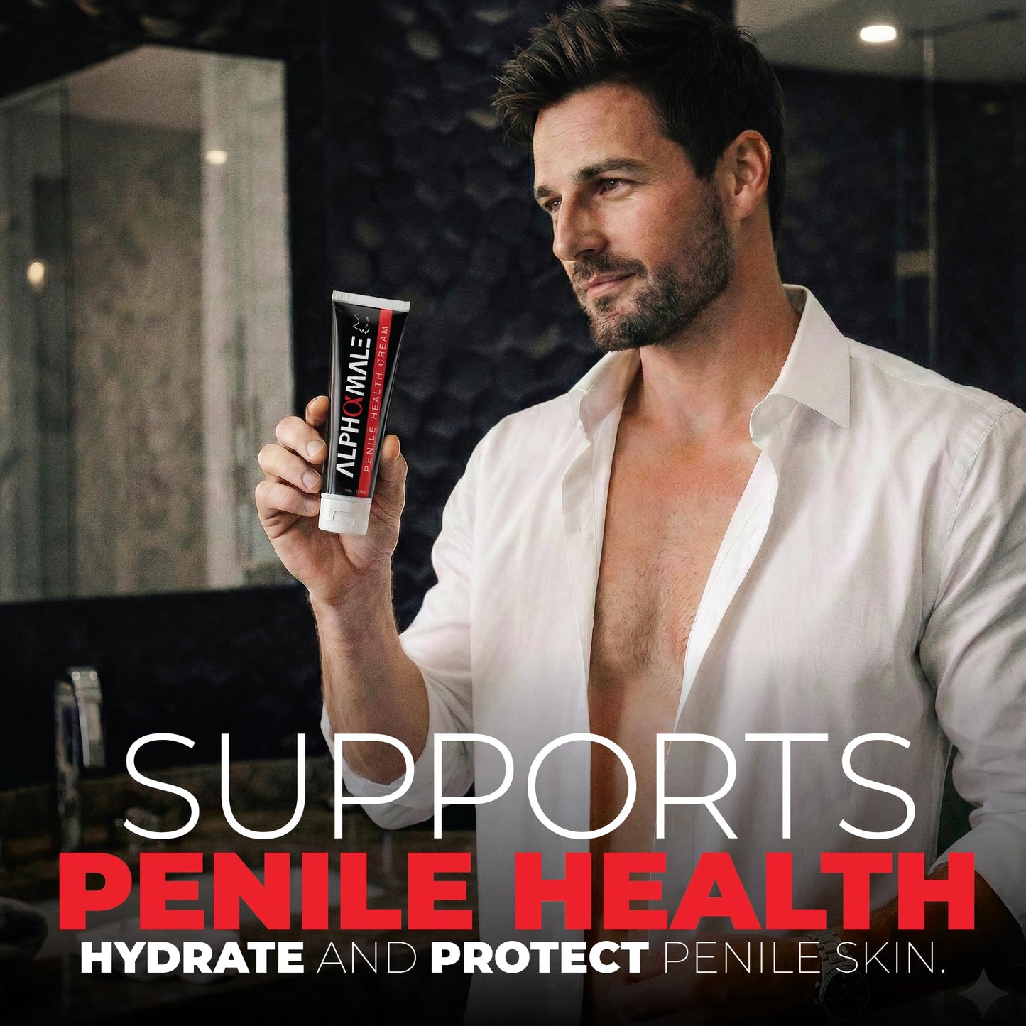 AlphaMale Premium Penile Health Creme Daily Moisturizer for Sensitive Skin - Coconut oil, CoQ10 and Allantoin for Dry, Sensitive Skin - Fragrance-Free Cream - Made in USA - 4oz