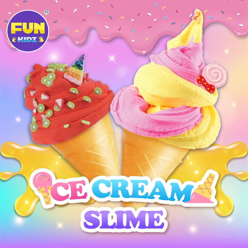 1:1 Buttery Glue Slime Kit for Kids Ages 8-12, FunKidz Ice Cream Slime Making Kits for Girls Toys Includes 19 Pieces Supplies to Make Butter Slime Activity Party Gifts