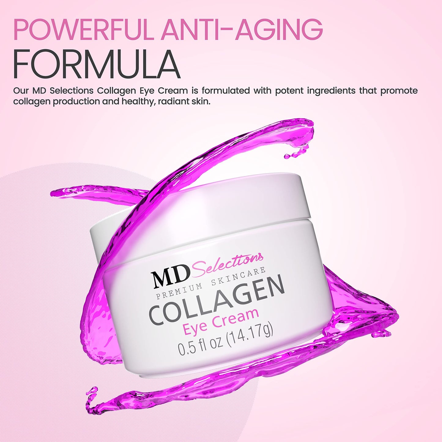 MD Selections Collagen Eye Cream with Hyaluronic Acid, Under Eye Cream for Puffiness, Under Eye Bags, Hydrating Under Eye Cream, Eye Skin Care, 0.5+0.5 Fl Oz (Pack of 2)