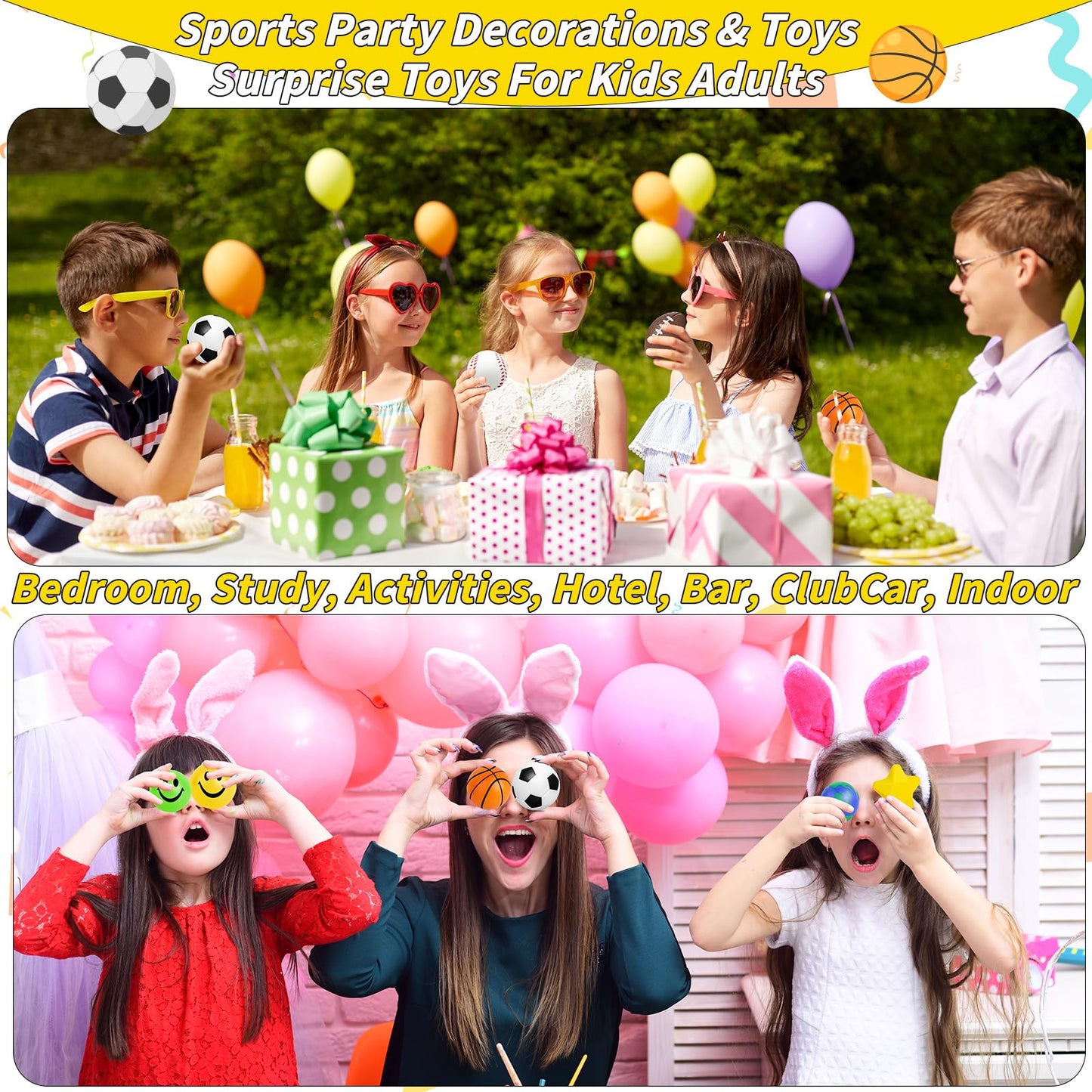 60 Pcs Sports Balls Bulk Kids Small Mini Stress Ball for Party Favor Toy, Including Basketball, Baseball, Football, Globe, Soccer, Star, Smile for Stress Relief School Prizes Carnival Fillers Gift