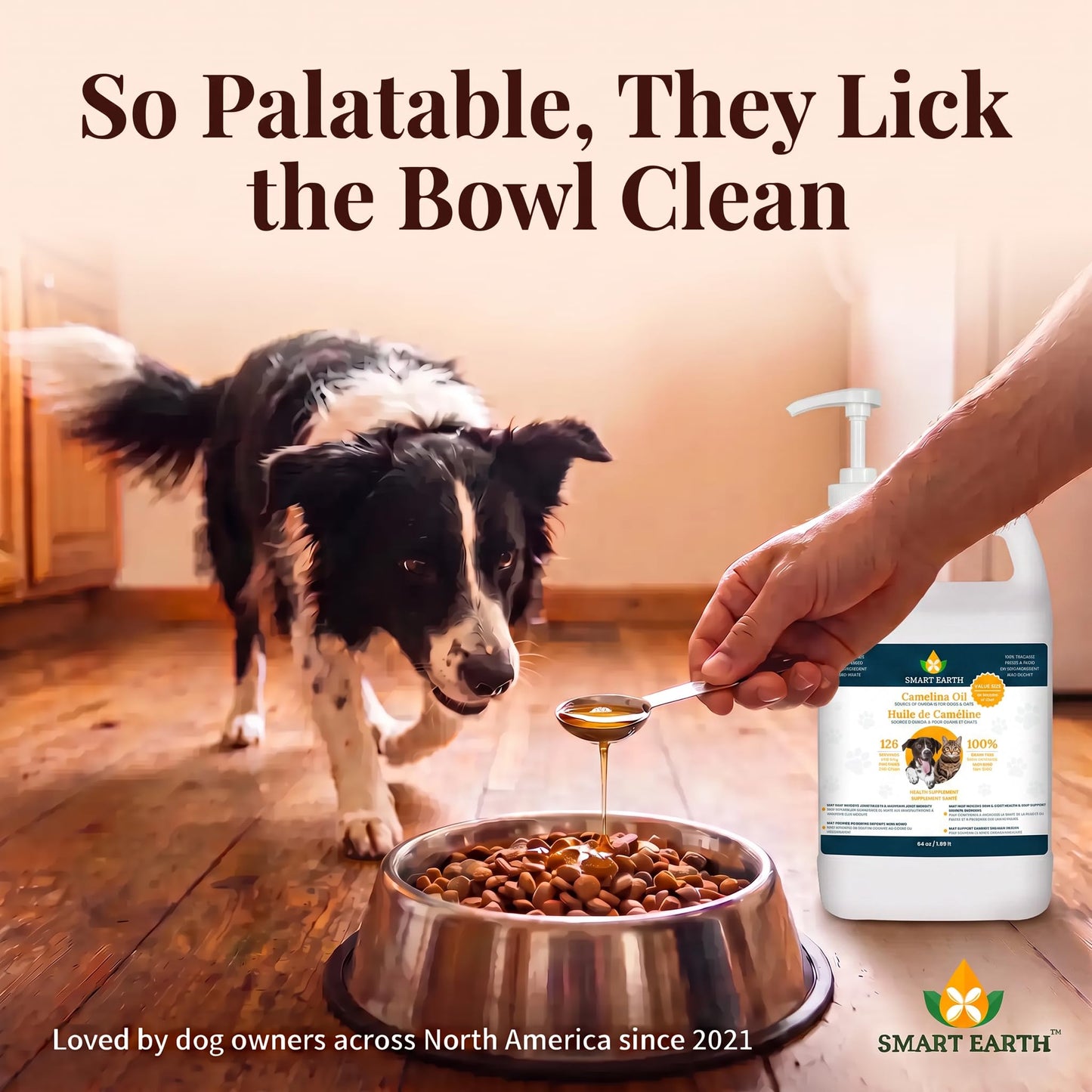 Smart Earth Camelina Oil for Dogs - Omega 3, 6, 9 Supplement for Healthy Skin, Shiny Coat & Flexible Joints - Dog Joint Supplement - Natural Canine Wellness - Omega 3 for Dogs (Pump Included - 64oz)