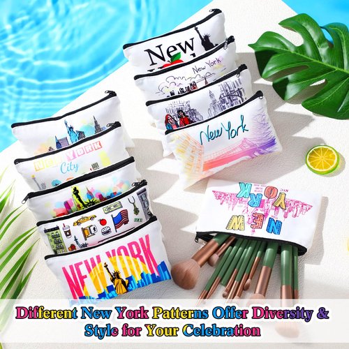 SilTriangle 24 Pieces Makeup Bags Bulk Canvas Cosmetic Bags Purse Organizer Zipper Cosmetic Pouch Portable Travel Toiletry Pouch for Women Men Gifts, 7 x 4 Inch (New York)