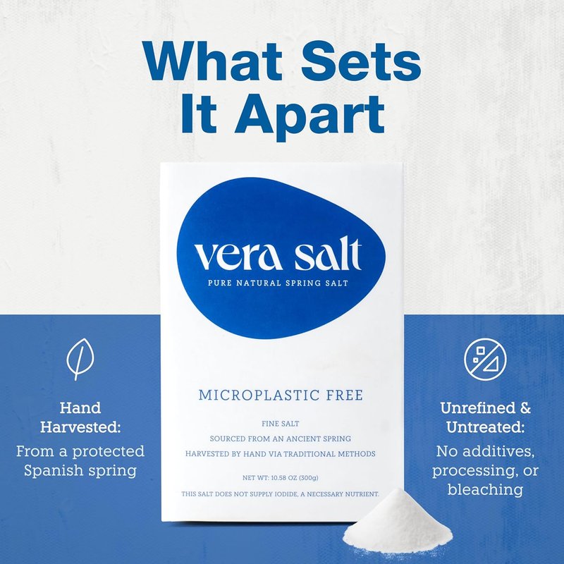 Vera Salt Fine Spring Salt - Hand-Harvested White Crystals from Spain - 300g Pack | Natural Minerals, Fine Texture