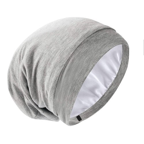 Silk Satin Lined Bonnet Sleep Cap - Adjustable Stay on All Night Hair Wrap Cover Slouchy Beanie for Curly Hair Protection for Women and Men - Solid Light Grey