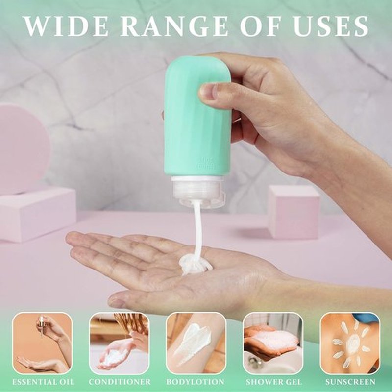 Portable Silicone Travel Bottles Set for Toiletries, 4 Pack TSA Approved Travel Size Containers with Toiletry Bag, 3oz Leak Proof Refillable Liquid Travel Accessories for Shampoo Conditioner…