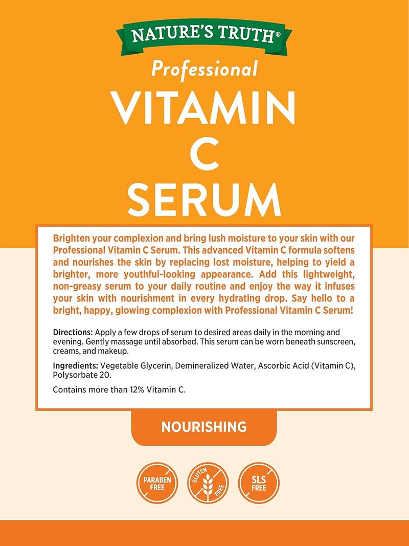 Vitamin C Serum 2 oz - Nourishing Oil for Face & Skin | Unscented Formula