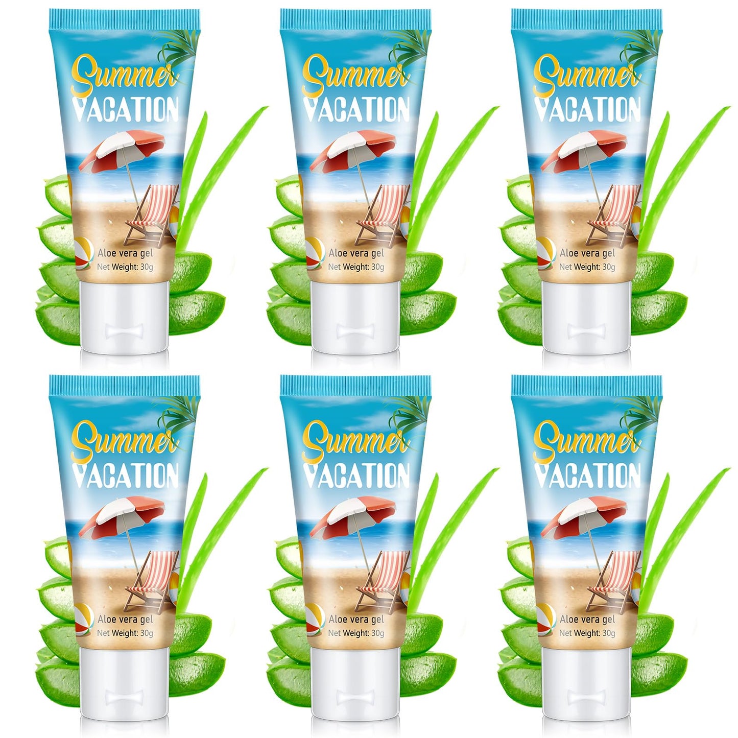 Dansib 6 Pcs Mini Aloe Vera Gel Bulk for Summer Vacation Party 1oz Travel Size Soothing Moisture Aloe Gel Bulk for Thank You Gifts Summer Party Supplies