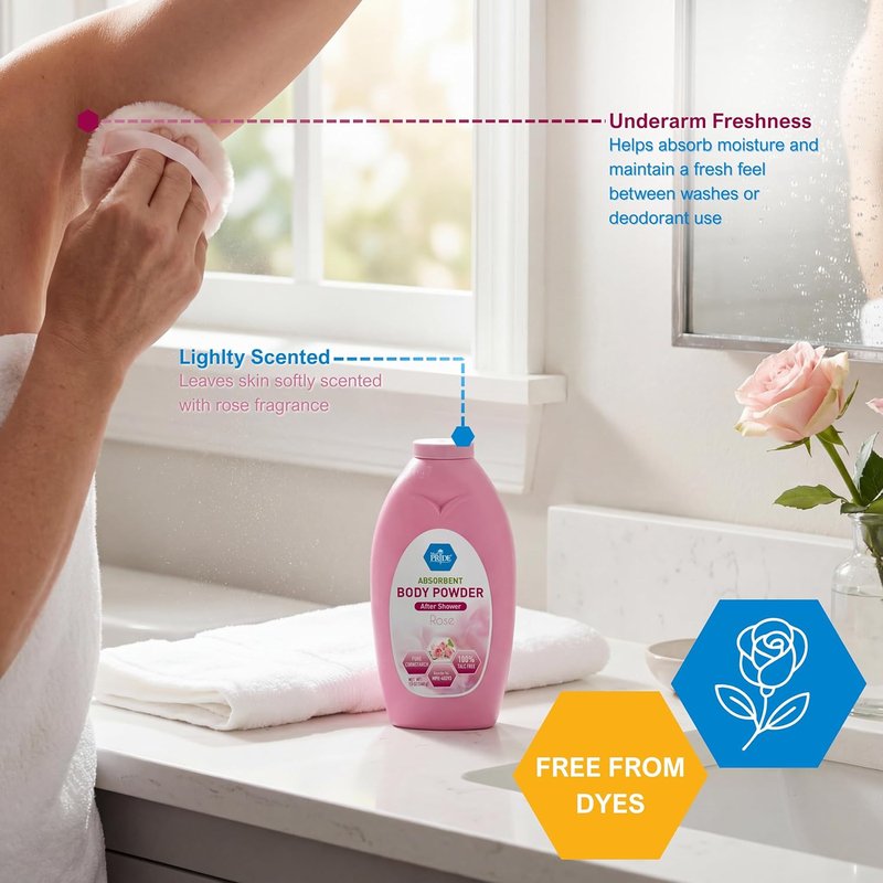Talc-Free Cornstarch Body Powder - Moisture Absorbing Rose Scent | 13 Oz Bottle for Daily Freshness