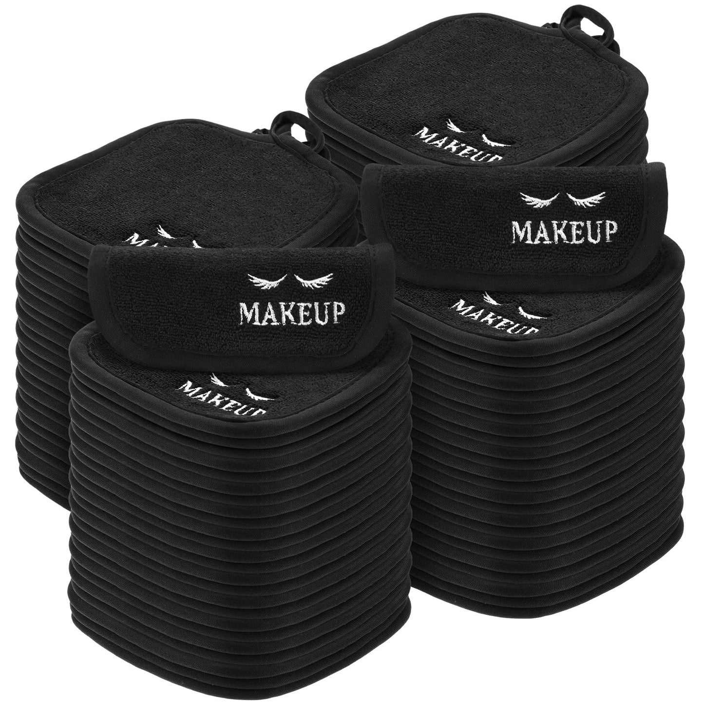 Queekay 48 Pcs Makeup Remover Cloths Reusable Washable Remover Pads Soft Microfiber Face Towels Facial Cleansing Cloths for Face Hand Eye Lips Bathroom Gift for Women 5 x 5 Inch(Black)
