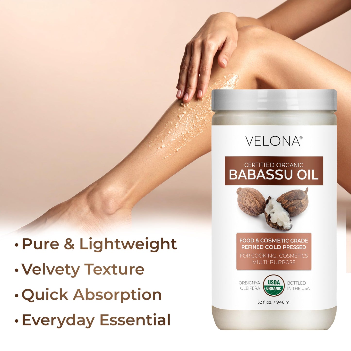 velona USDA Organic Babassu Oil - 1 Gallon / 128 fl oz, Cold Pressed