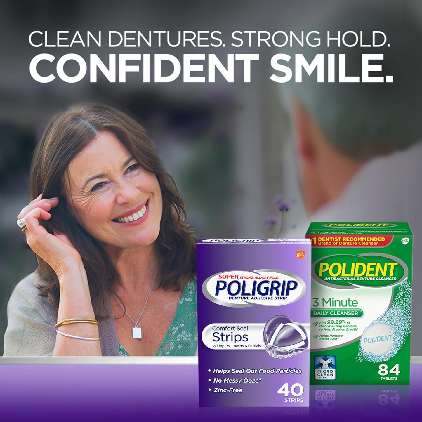 Super Poligrip Comfort Seal Denture and Partials Adhesive Strips, 40 Count