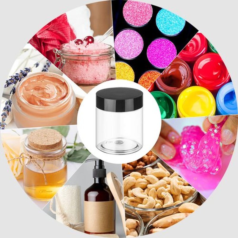 Hajoyful Plastic Jars with Lids 8OZ 36PCS,Small Cosmetic Slime Containers Clear Travel Round Jars Empty Refillable Sample Containers Leak Proof Pot Jars with Black Lids for Lotion, Cream, Cosmetics
