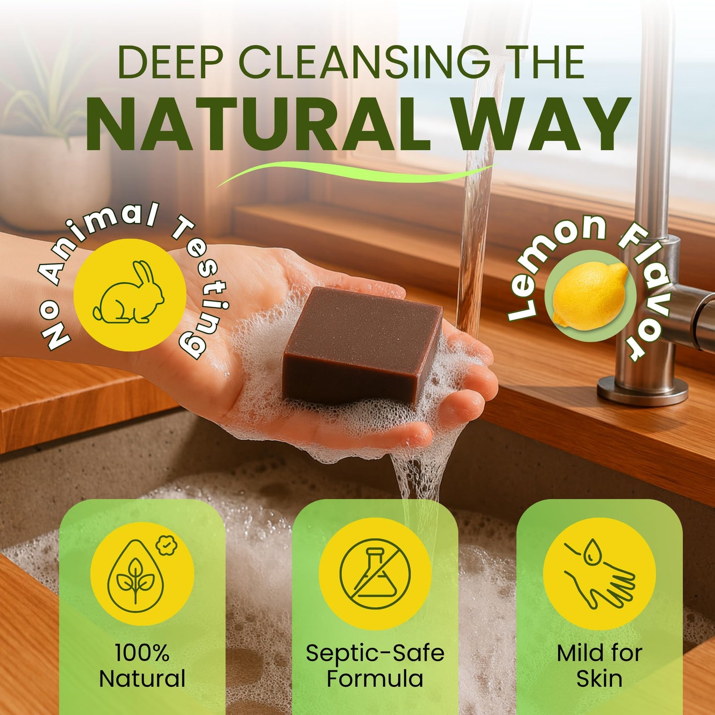 Pure Mitti Lemon Dish Soap Pack Of 5 (5.5 Oz Each) | Solid Bar Soap For Sparkling Clean Dishes | Natural, Plastic-Free Cleaning Supplies | Alternative To Dishwashing Liquids & Detergents