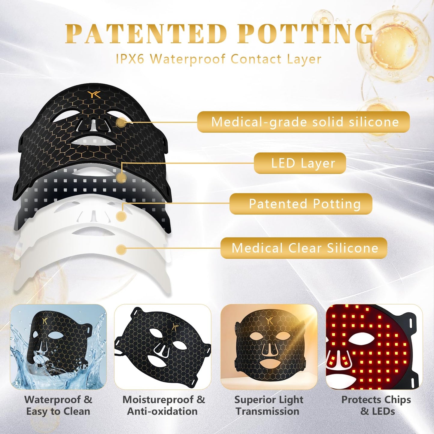 YIKIPRO LED Red Light Therapy Mask for Face, Neck and Chest, 7 Light Modes with 850nm NIR Light, 840 Beads, IPX6 Waterproof Rechargeable At-Home Skin Care Device