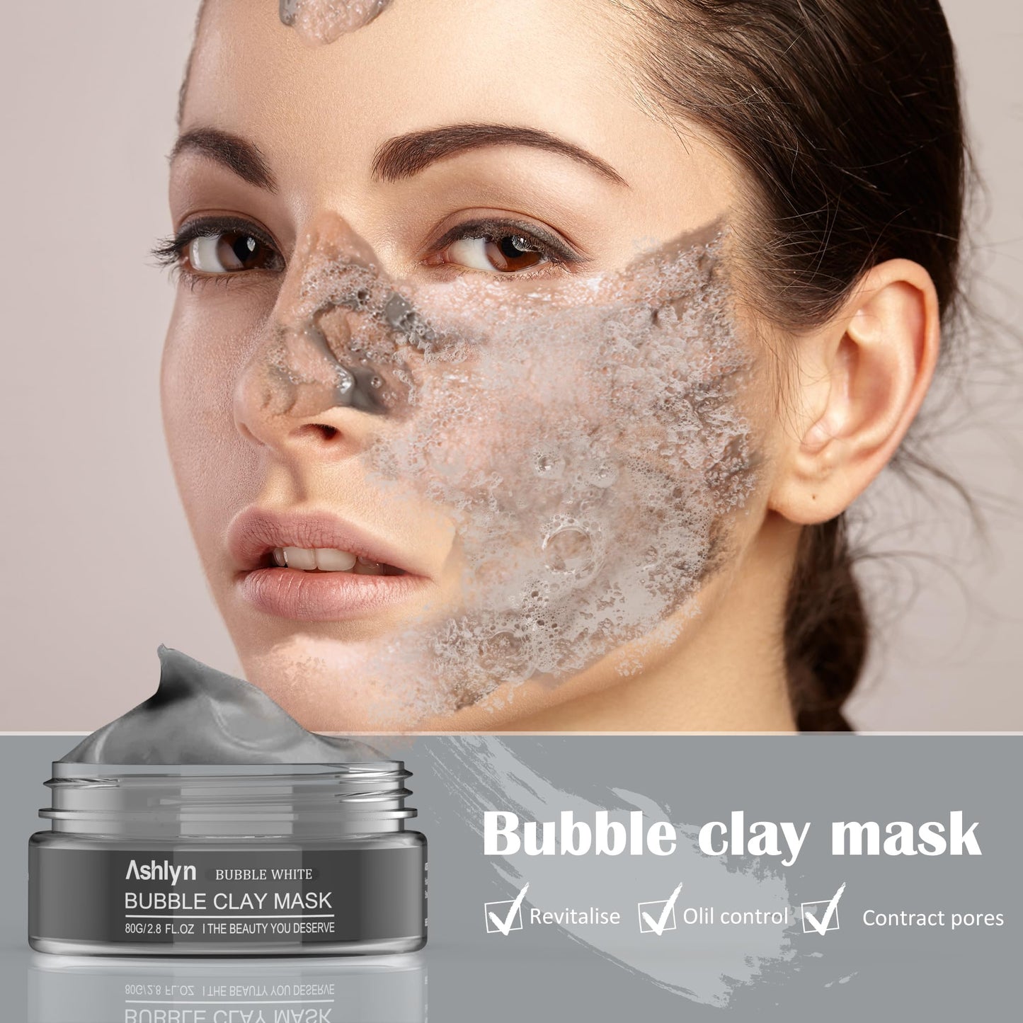 Ashlyn 3-Piece Mud Mask Set, Green Tea Mud Mask, Rose Mask Skincare Series, Dead Sea Foaming Deep Cleansing Mask, Firming Oil Control, Pore-Minimizing Skincare, 8.46 oz