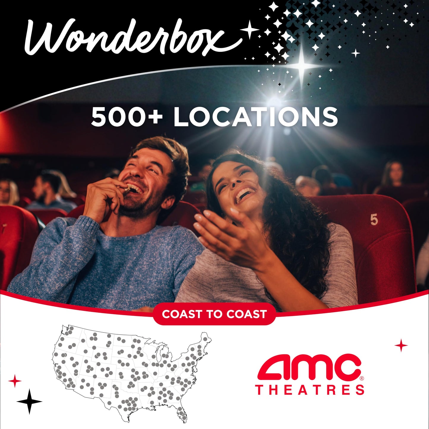 WONDERBOX AMC Movie Night Experience for 2, Gift Box with 2 Movie Tickets, Drinks & Popcorn, Valid at 550 Locations